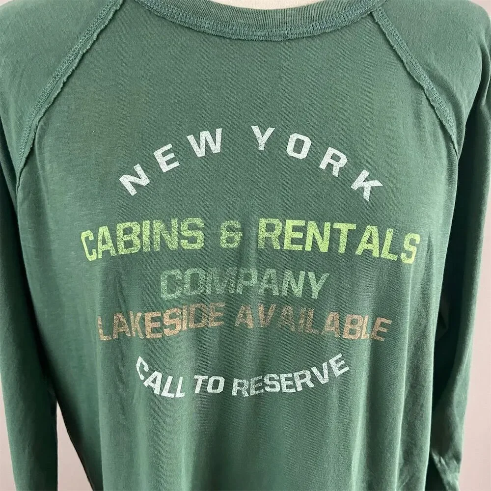 Aerie Women's Long Sleeve Graphic Tee Green Size S Standard Casual Cozy - Picture 2 of 10